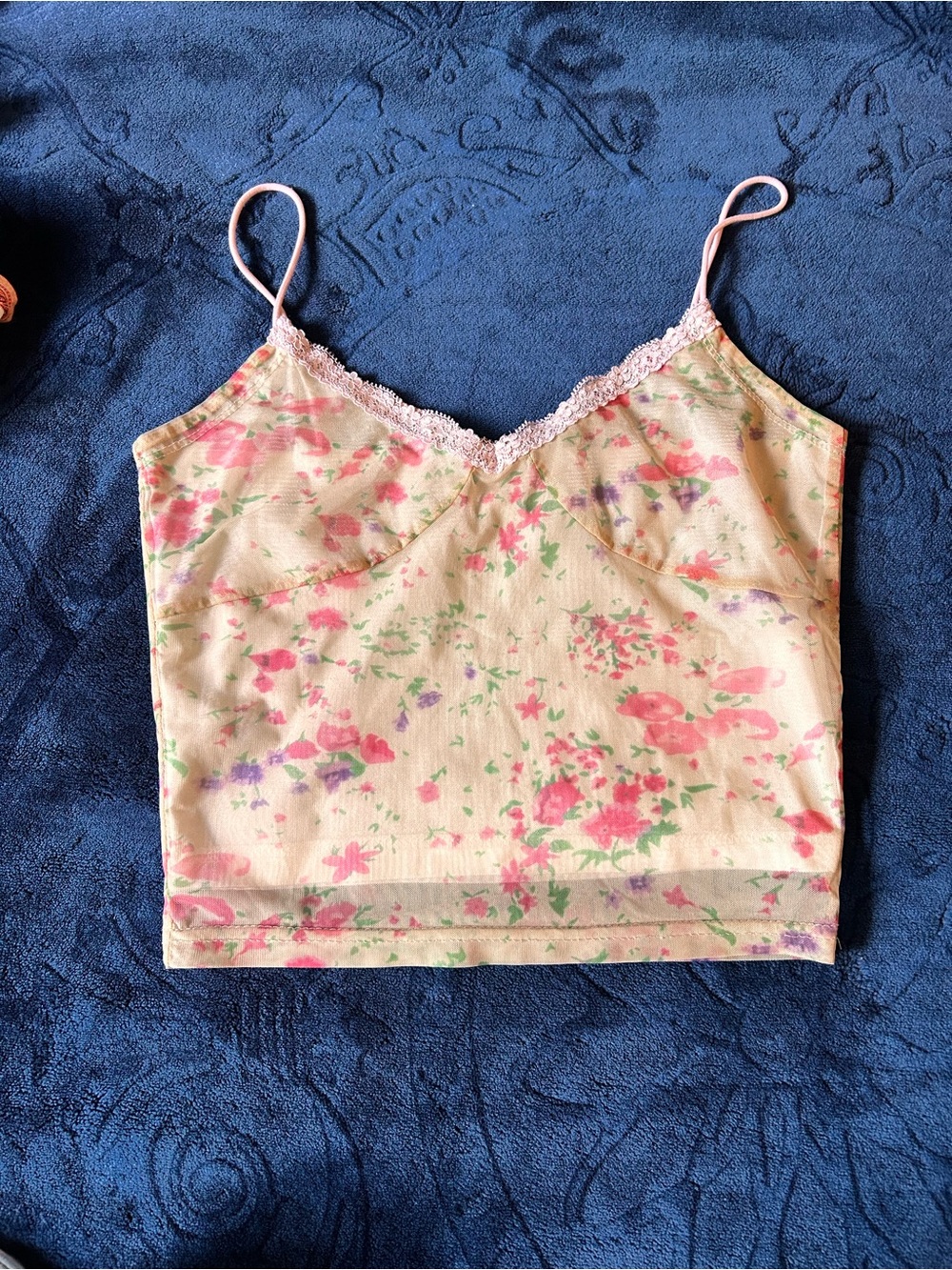 Floral Lace-Trim Pink Cami Tank Top